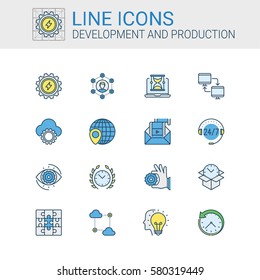 Simple icons set of Development and Production in line style