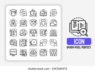 Simple Icons Set of Education Vector in outline flat design. 64x64 Pixel Perfect