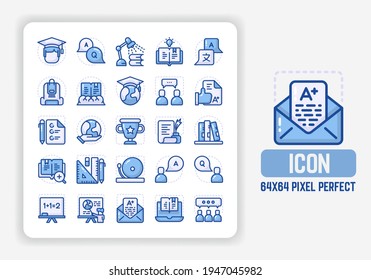 Simple Icons Set of Education Vector in blue tone design. 64x64 Pixel Perfect