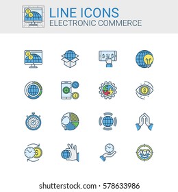 Simple icons set of Electronic Commerce and Digital Marketing in line style