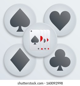 Simple  Icons set of four card suits. Flat symbols of gambling and casino. Vector Illustration, editable and isolated.