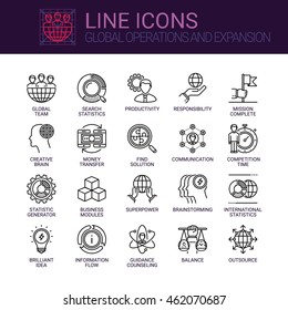 Simple icons set of Global Operations and Expansion in line style