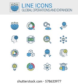 Simple icons set of Global Operations and Expansion in line style