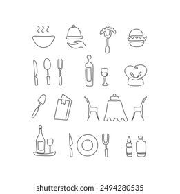 Simple icons set of meal vector continuous line drawing, food, menu, delivery, burger, restaurant, spoon and fork, vector illustration.