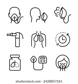 Simple icons set of nebulizers of different types. Healthcare symbol isolated on white background. Vector outline collection.