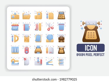 Simple Icons Set of Office Equipment in Flat Gradient flat design. 64x64 Pixel Perfect
