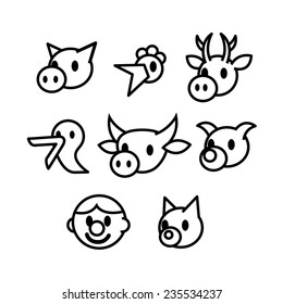 simple icons set pets and farmer retro cartoon style  - for icons and badges logo templates