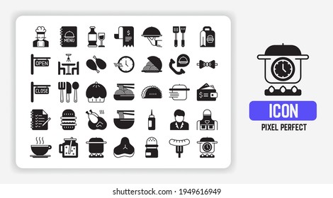 Simple Icons Set of Restaurant Vector in Solid flat design. Pixel Perfect Vector Illustration