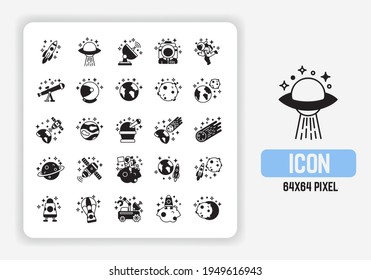 Simple Iconos Set de Espacio y Vector de Planetas en diseño sólido. Ilustración plana vectorial