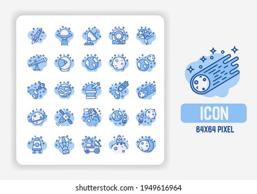 Simple Icons Set of Space and Planets Vector in Blue tone design. Vector Flat Illustration