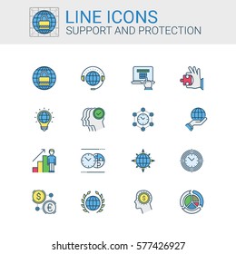 Simple icons set of Support and Protection in line style