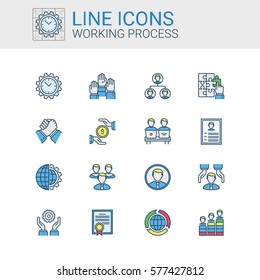 Simple icons set of Working Process and Corporate Career in line style