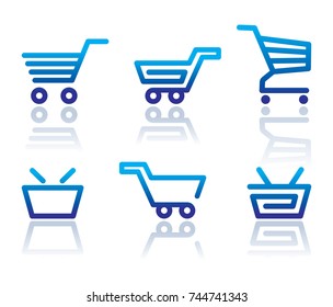 Simple icons of shopping carts and baskets