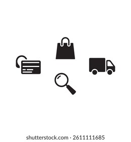 Simple icons of shopping and delivery for e-commerce