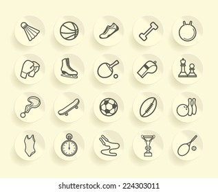 Simple icons of the sports goods and accessories