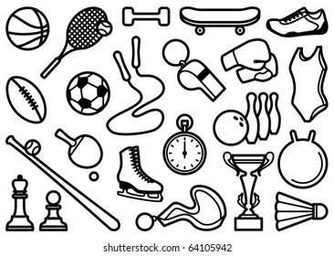 Simple icons of the sports goods and accessories