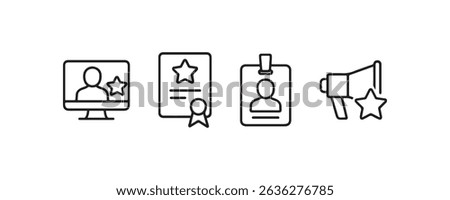 Simple icons of user profiles, certificates, id badges, and megaphone.