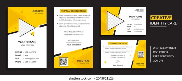 Simple Id Card Template Design with Vector. Yellow and Black Color.