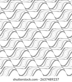 Simple Ikat black and white geometric folklore ornament with waves pattern textured background. Tribal ethnic vector texture for textile, dress, wallpaper, printing 