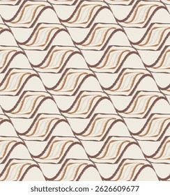 Simples tema marrom Ikat ornamento folclore geométrico com ondas modeladas fundo texturado. Textura vetorial étnica tribal para têxtil, vestido, papel de parede, impressão 