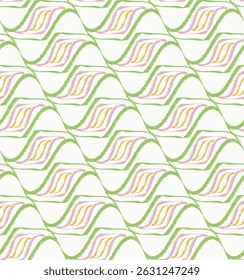Simples Ikat verde e laranja geométrico folclore ornamento com ondas padrão texturizado fundo. Textura vetorial étnica tribal para têxtil, vestido, papel de parede, impressão 