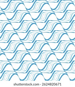 Simples Ikat indigo azul geométrico folclore ornamento com ondas modelado fundo texturado. Textura vetorial étnica tribal para têxtil, vestido, papel de parede, impressão 