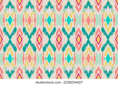 Simple ikat pattern bright background. Abstract geometric ethnic folk antique vintage retro blurred graphic line. Design for texture fabric textile print art background wallpaper tile backdrop vector.