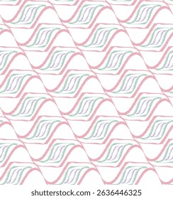 Simple Ikat pink and cyan geometric folklore ornament with waves pattern textured background. Tribal ethnic vector texture for textile, dress, wallpaper, printing 