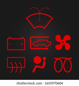 Simple illuminated car dashboard. Vector illustration.