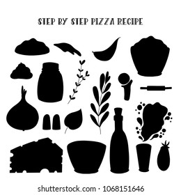 Simple illustrated step by step pizza recipe. Doodle illustration.