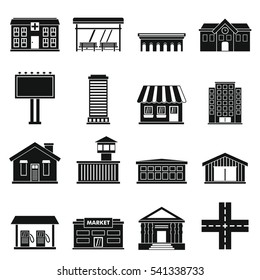 Simple illustration of 16 city infrastructure items vector icons for web