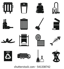 Simple illustration of 16 garbage thing vector icons for web