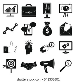 Simple illustration of 16 marketing items vector icons for web