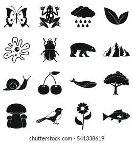 Simple illustration of 16 nature items vector icons for web