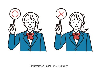 It is a simple illustration 2 pose set of a high school girl or a junior high school girl who has a correct  incorrect tag.Vector data that is easy to edit.