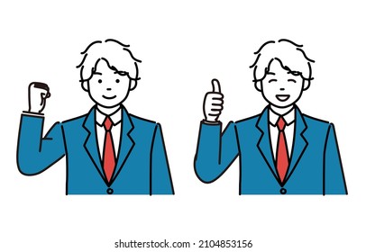 It is a simple illustration 2 pose set of a male student doing a guts pose and a nice pose.Vector data that is easy to edit.