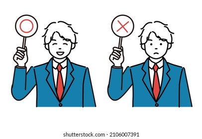 It Is A Simple Illustration 2 Pose Set Of A Male Student Who Has A Correct  Incorrect Tag.Vector Data That Is Easy To Edit.