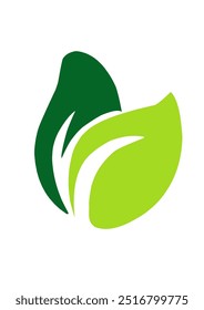 Ilustración simple del diseño del logotipo del Vector de 2 hojas jóvenes