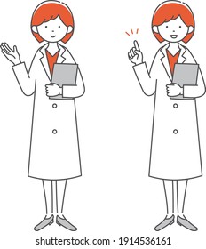 Ilustración simple (un farmacéutico explica a su paciente)