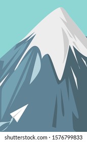 simple illustration of a4 size mountain and paper airplane with the theme of exploration and nature