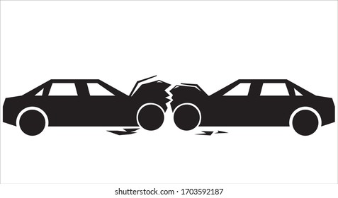 Simple illustration with accident of two cars. Two cars crashed as a symbol of warning and hazardous drivers on the streets.