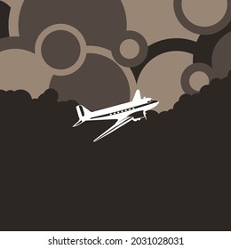Simple illustration with an airplane and clouds.