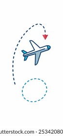 Uma simples ilustração de um avião em voo, com uma linha tracejada representando sua rota. Perfeito para viagens, aviação ou projetos relacionados ao transporte.