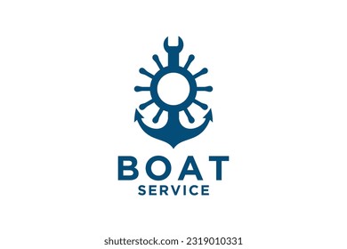 simple illustration of anchor and wrench, logo template for boat mechanic or auto marine garage