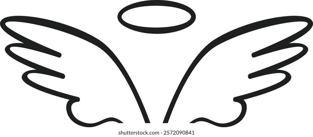 Simple illustration of angel wings and halo representing divine presence, innocence, and spiritual ascension, suitable for religious or inspirational designs