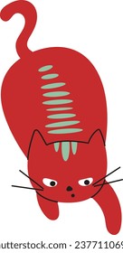 A simple illustration of an angry red cat with spots on its back. Vector illustration of a cat. Red angry cat. Spotted cat. Illustrations in a minimalistic style. Cats in a simple cute style