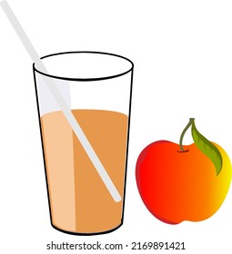 simple illustration of apple juice and fruit