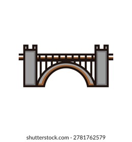 A simple illustration of an arch bridge with a black outline and gray and brown fill.