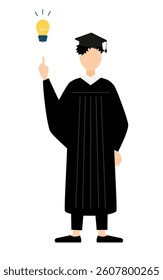 Simple illustration of an asian male graduates in graduation gowns and square caps inspiring ideas, Vector Illustration