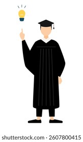 Simple illustration of an asian male graduates in graduation gowns and square caps inspiring ideas, Vector Illustration